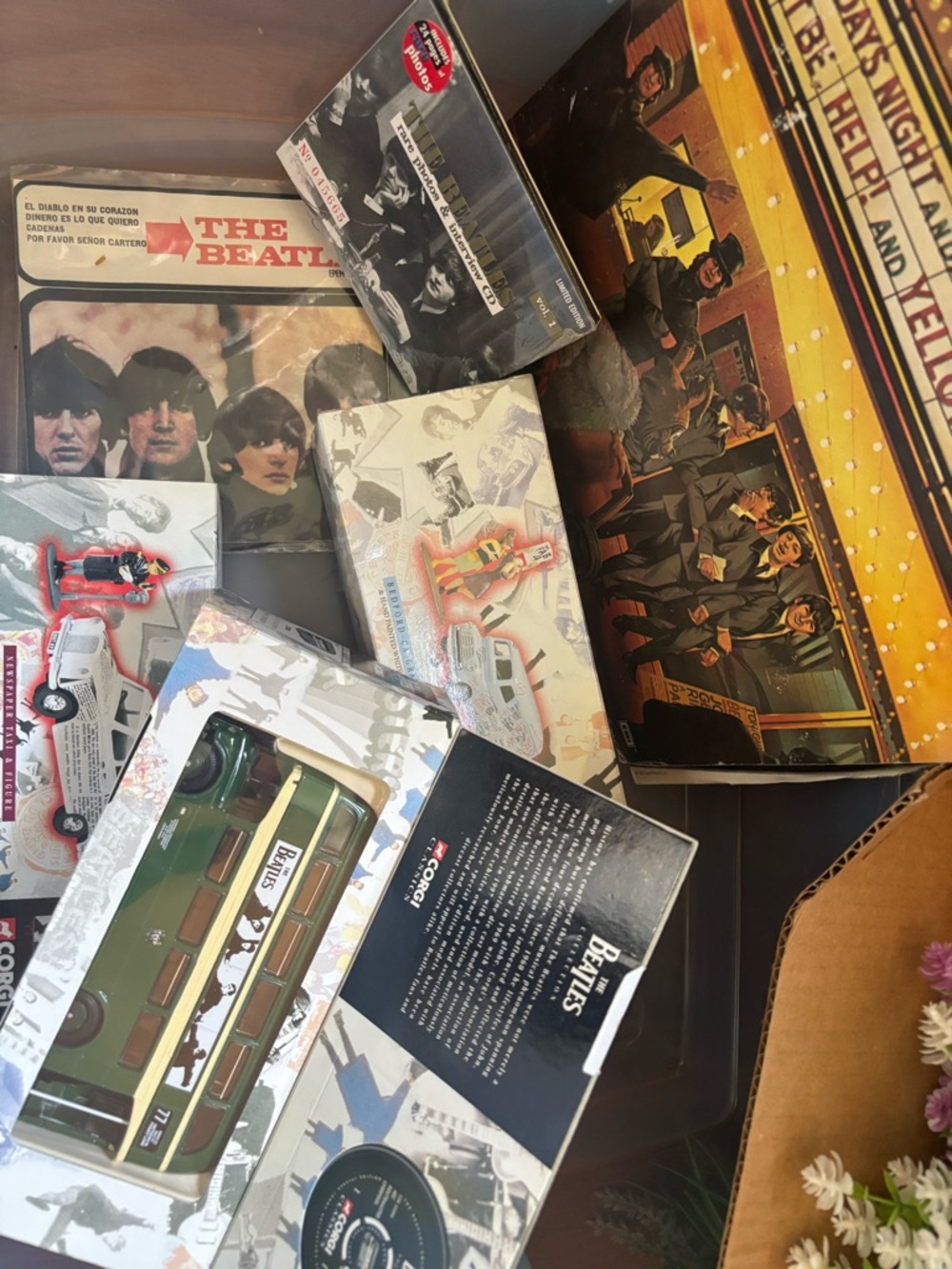 The Beatles Collectible Set with Green Bus and Album Art